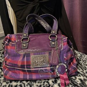 Coach Vibrant Purple and Pink Plaid Satchel